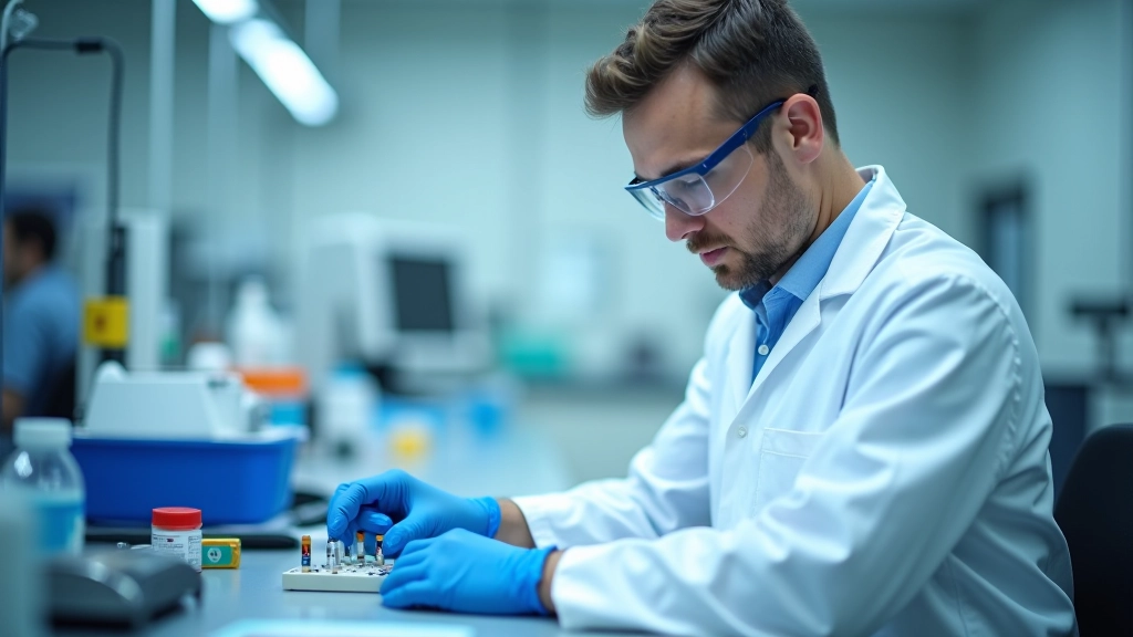 Ingenieur bei der Entwicklung und dem Test von medizintechnischen Komponenten in moderner Forschungsumgebung