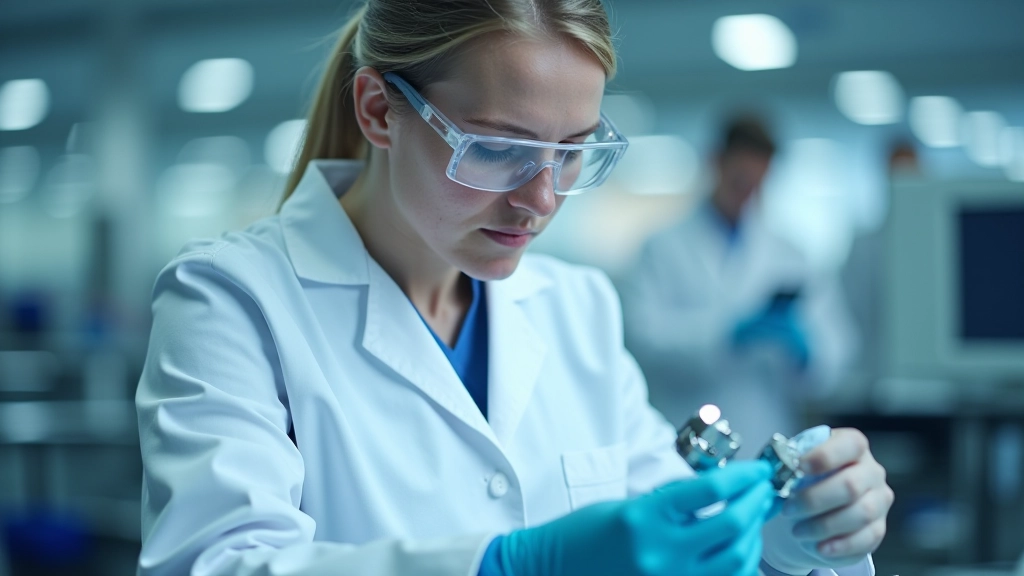 Professionelle medizintechnische Produktionsstätte mit qualitätskontrolliert arbeitenden Fachleuten